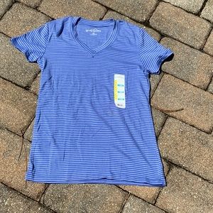 NEW WITH TAGS EDDIE BAUER STRIPED SHORT SLEEVE TOP, SIZE MEDIUM